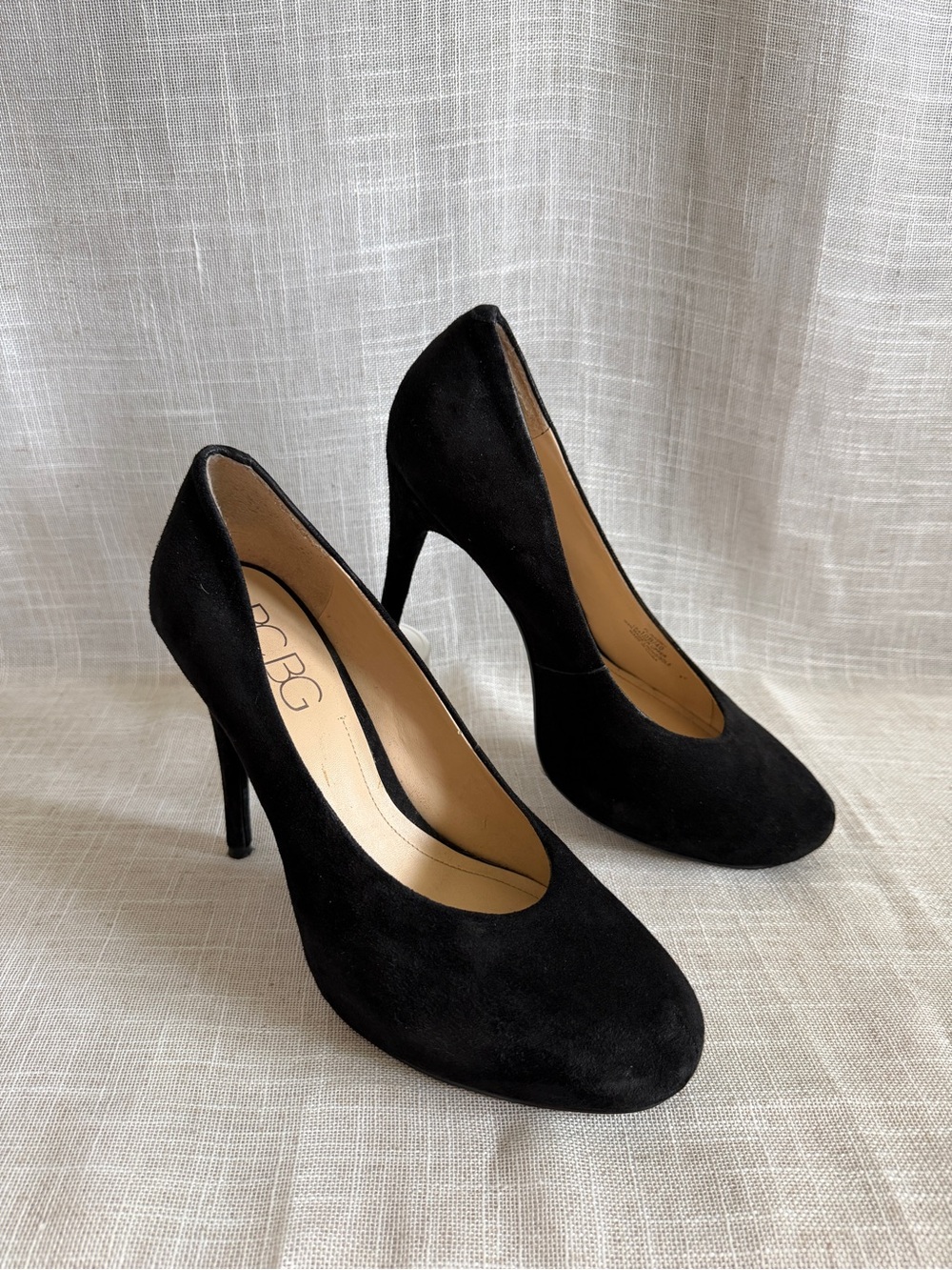 BCBG Black Suede Classic Round-Toe Stiletto Pumps